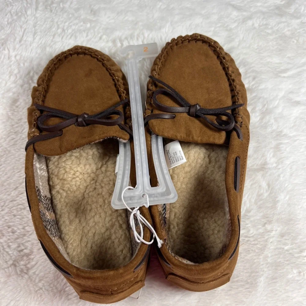 Cat &‎ Jack Kids Moccasin Slippers Brown Size 2 Sherpa Lined Cozy